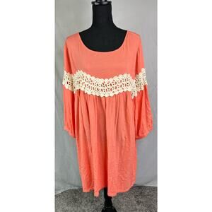 Kori America Plus Curvy Peak of Lace Dress Coral size XL